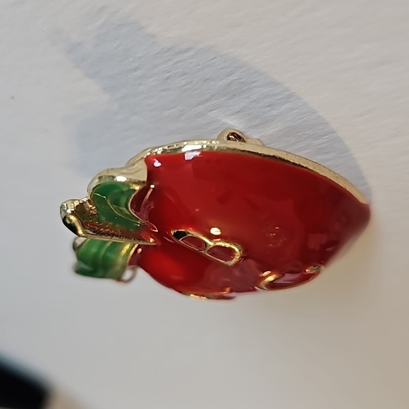 Enamel & Rhinestone ABC Apple Pin - Picture 4 of 5